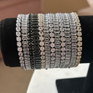 Stackable gold, Silver and Black Crystal Bracelet Set of 12